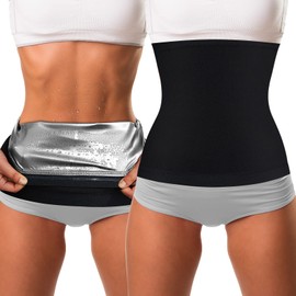Geyoga 2 Pieces Waist Trimmer for Women Sweat Wrap Sweat Waist Trainer Sweat Tummy Workout Belt Stomach Wraps for Bodybuilding (Silver Inner,XL)