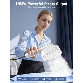 Travel Steamer for Clothes, 1200W Portable Handheld Steamer for Clothes, Portable Steam with LCD Display, 10s Fast Heat-Up, 2-in-1 Powerful Wrinkle Remover for Home & Travel (White)