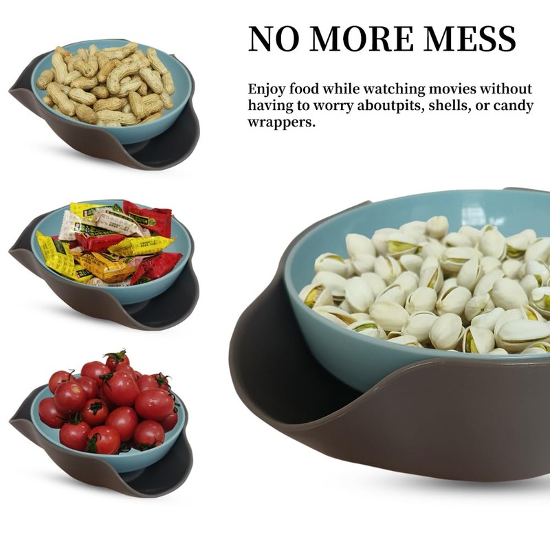 Rvdxur Plastic Pistachio Bowl with Shell Storage, Double Dish Snack