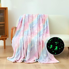 LAT Cuddly Blanket for Children, Glow in the Dark Cuddly Blanket Gifts Boys Children, Throw Blanket Fleece Blanket (Unicorn)