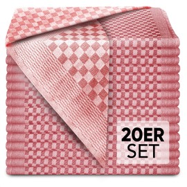 Loco Bird Set of 20 Cotton Tea Towels, 50 x 70 cm, Red Chequered, High-Quality Towel for the Kitchen, Premium Kitchen Towels, Tea Towels for Drying