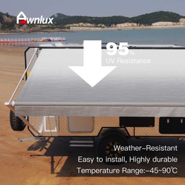 AWNLUX RV Awning Fabric Replacement Waterproof Vinyl Shade Screen for Awnings Camping Universal Fit Fabric Sun Shade UV Sun Blocker Canopy RV Awning Shade Shelter Gray Fade-19'(Fabric 18'2")