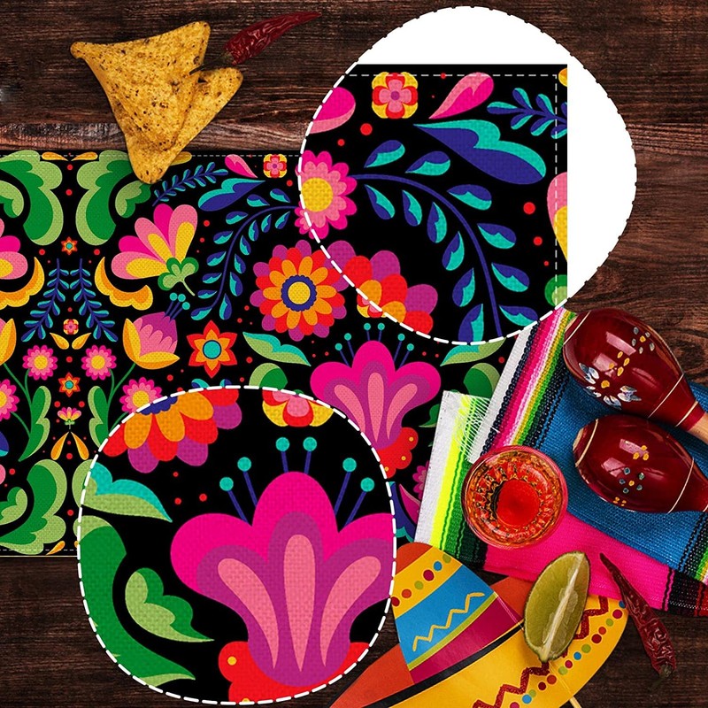Nepnuser Mexican Table Runner for Dia De Los Muertos Fiesta