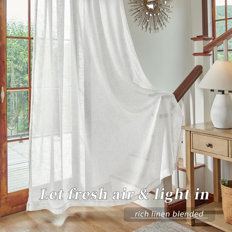 45 Inch Length Greyish White Sheer Linen Curtains for Kitchen