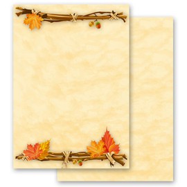 Writing Paper Set 40 Pieces Seasons Autumn Gold 20 Sheets + 20 Matching Envelopes DIN Long without Window Paper-Media