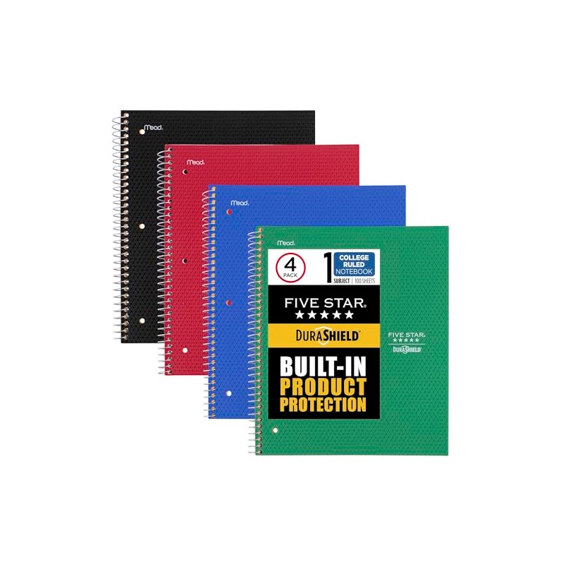 Five Star Cuaderno Profesional Rayado 100 Hojas Antimicrobiano 4 Pzas