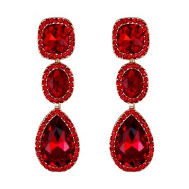 EVER FAITH Red Rhinestone Crystal Bridal Teardrop Dangle Earrings for Women Girls