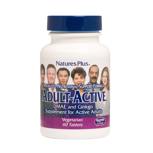 NaturesPlus Adult-Active DMAE and Ginkgo Supplement - 60 Vegetarian Tablets - Precisely Calibrated for Active Adults - Gluten-Free - 30 Servings