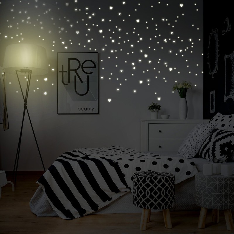 Wandkings 255 Leuchtherzen für Sternenhimmel, extra starke Leuchtkraft, Wandsticker Leuchtaufkleber,