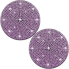 MEAJOO 2PCS Bling Cup Holder Coaster, 2.75 inch Full Crystal Rhinestone Silicone Anti-Slip Shockproof, Universal Non-Slip Recessed Car Interior Accessories (Black & Pink)