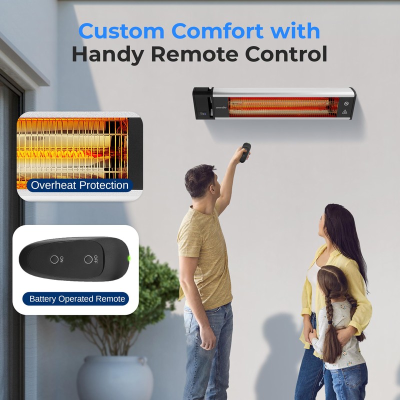 SereneLife Infrared Patio Heater, Wall-Mounted Electric Heater with Remote, 1500W,