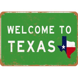 Kexle Signs 12 x 16 Tin Sign - Welcome to Texas - Metal Sign Vintage Look Garage Man Cave Retro Wall Decor