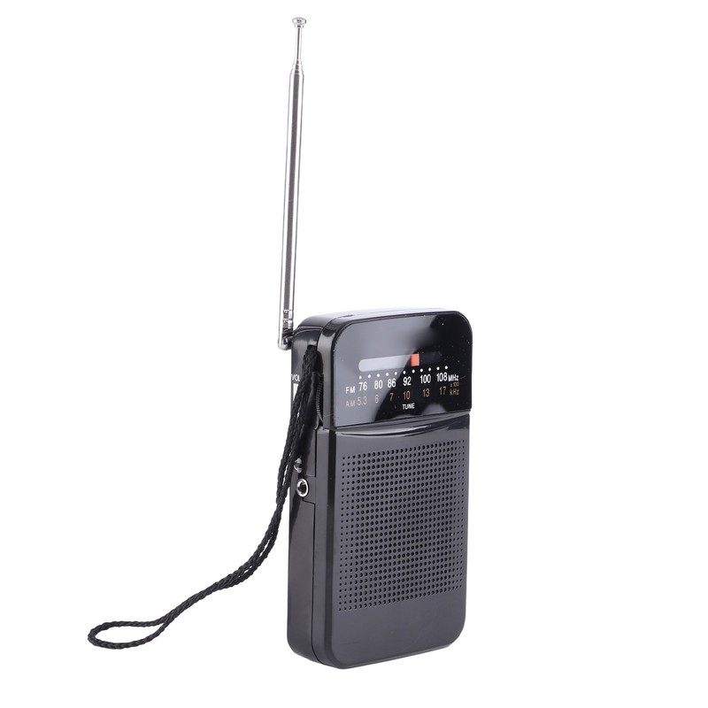 Portable AM FM Radio Black Color Headset Pluggable Built in