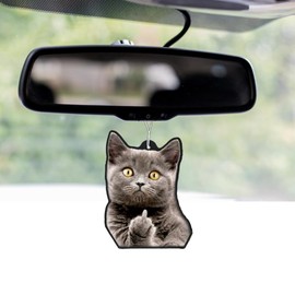 2x Duftbaum mit Katze zeigt Mittelfinger Motiv, Auto lustig Duftspender, Duftbaum Auto tuning, Lufterfrischer, Duftanhänger Auto, Duftbaum Set Auto