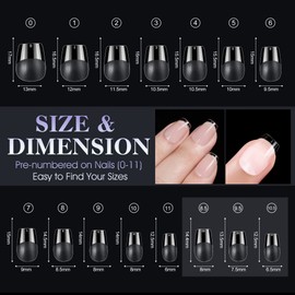 Gelike EC Extra Short Soft Gel Nail Tips Kit for Soak Off Nail Extensions,Full Cover,Coffin Shaped,Pre-buff PMMA Resin,Clear Ultra-Thin Design,15 Sizes,240 Pieces
