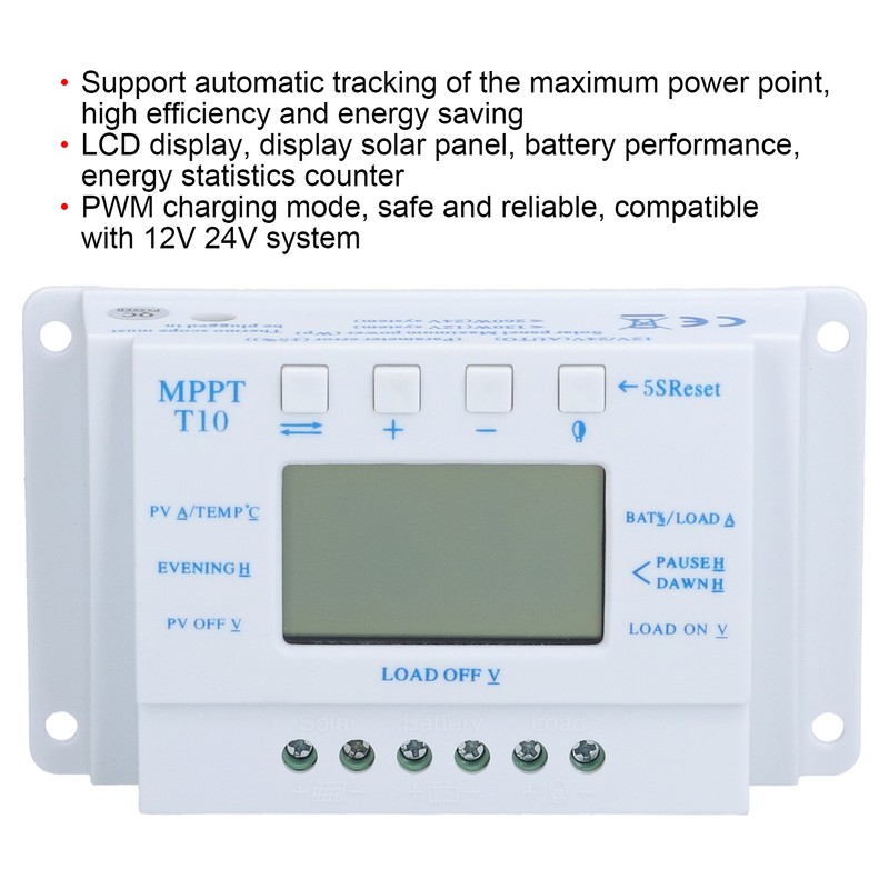 10A 12/24V MPPT PWM Solar Charge Controller with LCD Display