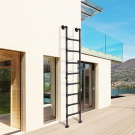 7.9FT Egress Ladder for Basement Window Well, 8-Step Wall/Floor Mounted Metal Ladder, 330lbs Load Capacity, Heavy-Duty for Indoor Outdoor Use, High Entrance Loft Attic Bunk Bed – Black