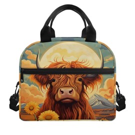 Showudesigns Highland Cattle Lunch Box for Women Teen Girls Lunch Tote Bag Sunflower Lunchbox Bento Keep Food Cold and Warm for Long Time Picnic Bags Insulated Lunchbags