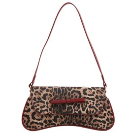 Women's Leopard Print Shoulder Bag, Underarm Hobo Handbag with Bow, Top-Handle Bags (Leopard & Red)