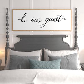 PEONIA 41" x 15" Be Our Guest Wall Decor - Be Our Guest Framed Above Bed for Bedroom Wall Decor Minimalist And Aesthetic Wall Art Canvas Signs (Wood)