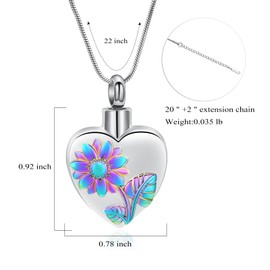 QGJNSGC Heart Urn Neckalce for Ashes for Women Sunflower Cremation Jewellery Ashes Keepsake Pendant Heart Memorial Jewelry Gifts for A Loss of Loved Ones