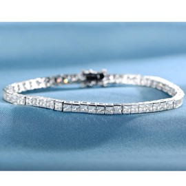 18K White Gold Plated Tennis Bracelet for Women and Men 3mm Square Cubic Zirconias Size 6.5 inches