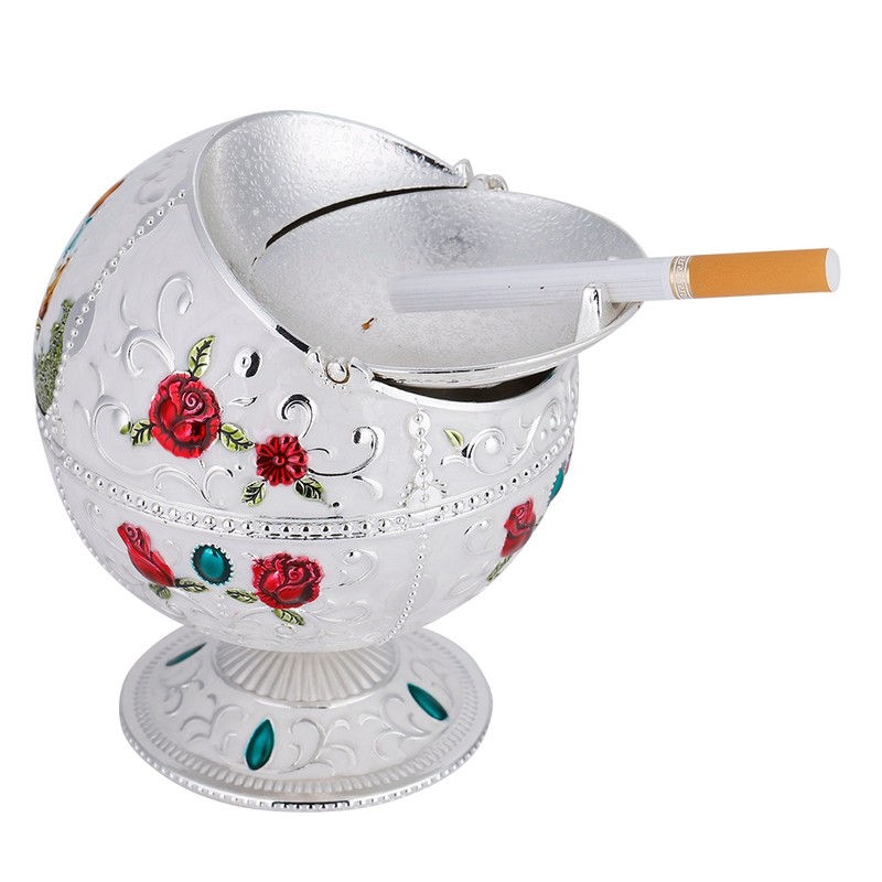Portable Mini Ashtray Metal Round Ball Stamped Pattern Gift Decoration