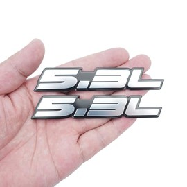 Pair Set 5.3L Liter Embossed Highly Polished Real Aluminum Auto Letter Nameplate Emblem Badge (Silver)