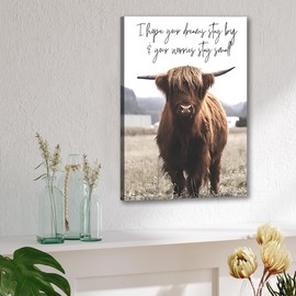 Balgardekor Highland Cow Inspirational Painting Canvas I Hope Your Dreams Stay Big Your Worries Stay Small Modern Canvas Gift Decor Living Room Office Decor (1, Dream, 16 x 24 Inches)