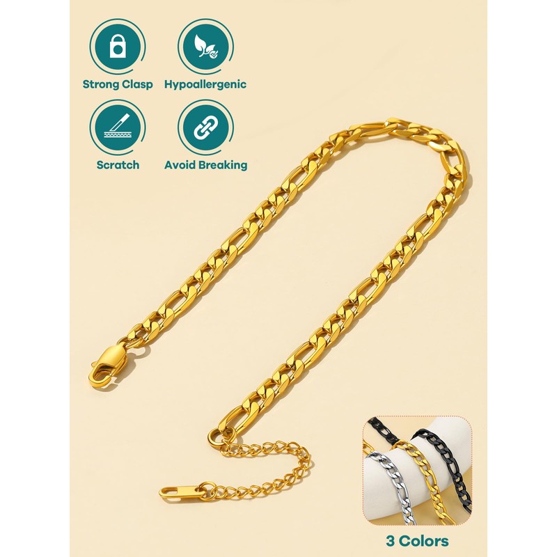 Gold Anklet Chain for Mom, Stainless Steel Figaro Chain Ankle