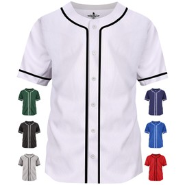 Exxact Sports Blank Baseball Jersey Men, Full Button Down Plain Baseball Jersey, Sports Uniforms Men Women Jersey - (White, Adult Small)