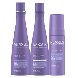 Nexxus HY-VOLUME Weightless Lift Shampoo, Conditioner & Foam 3 Pack PROTEIN FUSION with Collagen Protein & Hyaluronic Acid For Flat & Limp Hair for 48 Hours of Volume 13.5 fl oz & 5.5 fl oz