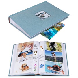 Photo Album 4x6 Hold 402 Photos with Memo Slip-in Pockets Photo Book, Linen Cover Picture Photo Albums with Writing Space for Wedding Family Baby Vacation Mother's Day Cyan Blue
