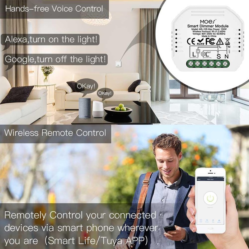 MOES Tuya WiFi Smart Light LED Dimmer Switch Module, Smart
