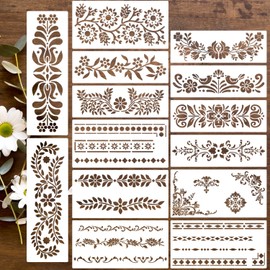Talavera Stencils for Crafts Reusable Floral Stencils for Walls Mexican Flower Border Corner Drawing Stencil for Wood Furniture Wall Canvas Floor