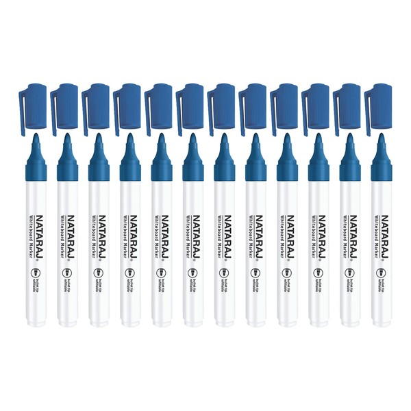 Nataraj 12 x Blue Whiteboard Marker Pens 2mm Bullet Tip