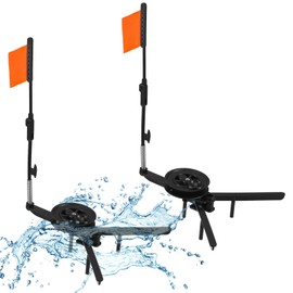 Silipull 2 Pcs Ice Fishing Tip Ups Equipment Gear Ice Fishing Rod Foldable with Orange Pole Flags Round Tip Ups Strike Indicators for Angler Tackle Accessory