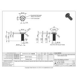 Allied Titanium 0027942, (Pack of 10) #10-32 X 1/2 UNF Button Head Socket Drive Machine Screw, Grade 5 (Ti-6Al-4V)