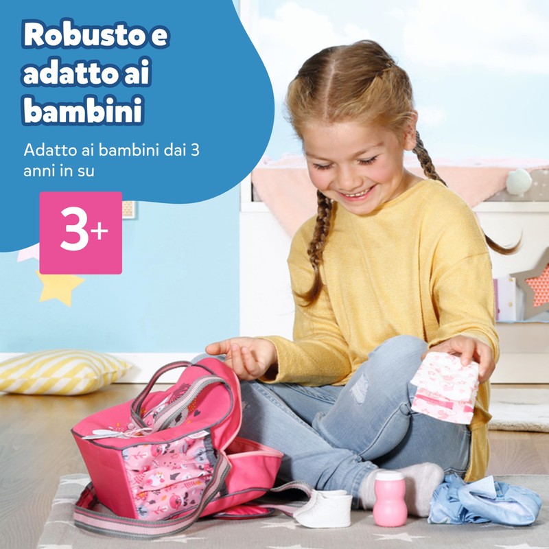 BABY born Borsa per pannolini rosa/grigia per bambole – Include