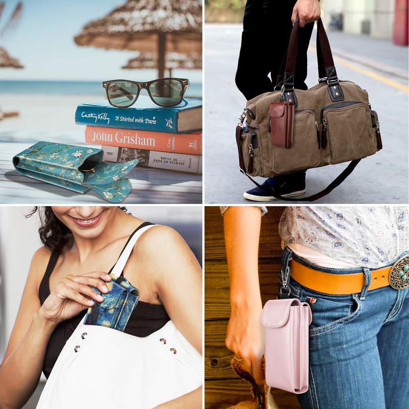 Fintie ダブルメガネケース カラビナフック付き ポータブル ビーガンレザー 眼鏡ケース 傷防止 サングラスポーチ, Z-Blossom, Large