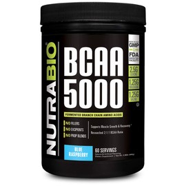NutraBio BCAA 5000 Powder - Vegan Fermented BCAAs - Supports Lean Muscle Growth, Recovery, Endurance - Zero Fat, Sugar, and Carbs - 60 Servings - Blue Raspberry