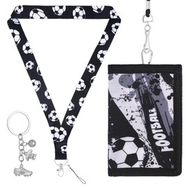 TPTGIAR Football Kids Wallets for Boys Wallet with Lanyard Football Keyring