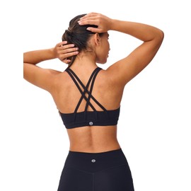 Omwilddo Women's Strappy Sports Bras Light Compression Crop Criss Cross Back Padded Workout Yoga Bra Supportive U Neckline Black L