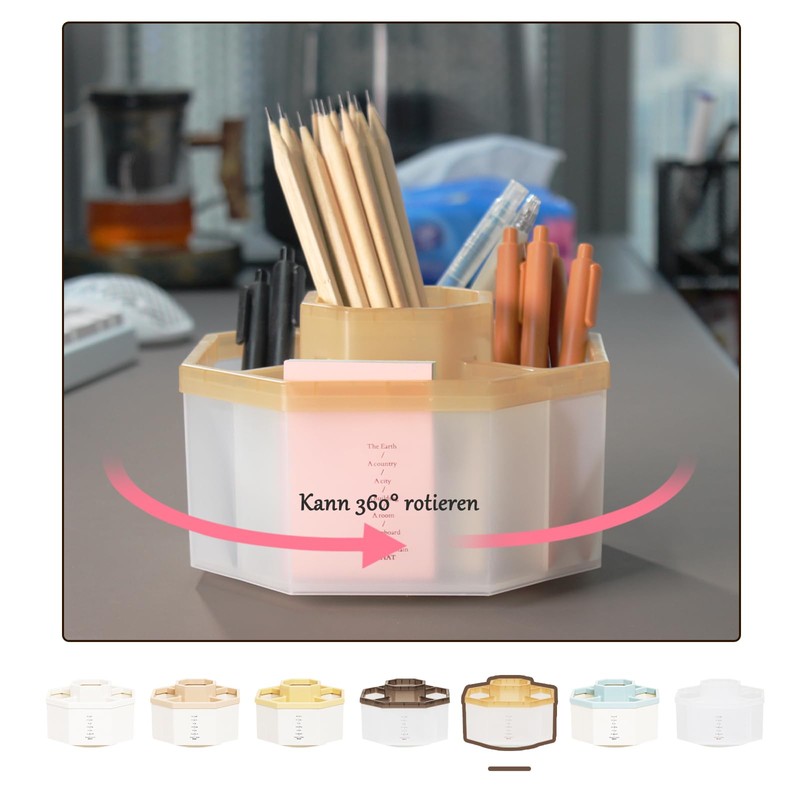 IOO6Z8SY 5 Compartments Rotating Pen Holder - 360° Design, PP
