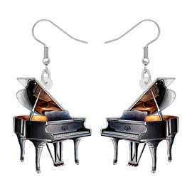 NEWEI Acrylic Funny Black Piano Dangle Earrings for Women Music Lovers Theme Guitar Cassette Tape Outfit Design Musical Jewelry Teacher Appreciation Gifts for Musician (Black)