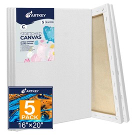 Stretched Canvases for Painting 16x20 Inch 5-Pack, 10 oz Triple Primed Acid-Free 100% Cotton Blank Canvas, Rectangular Canvas for Oil Paint Acrylics Pouring & Wet Art Media, Pour Painting