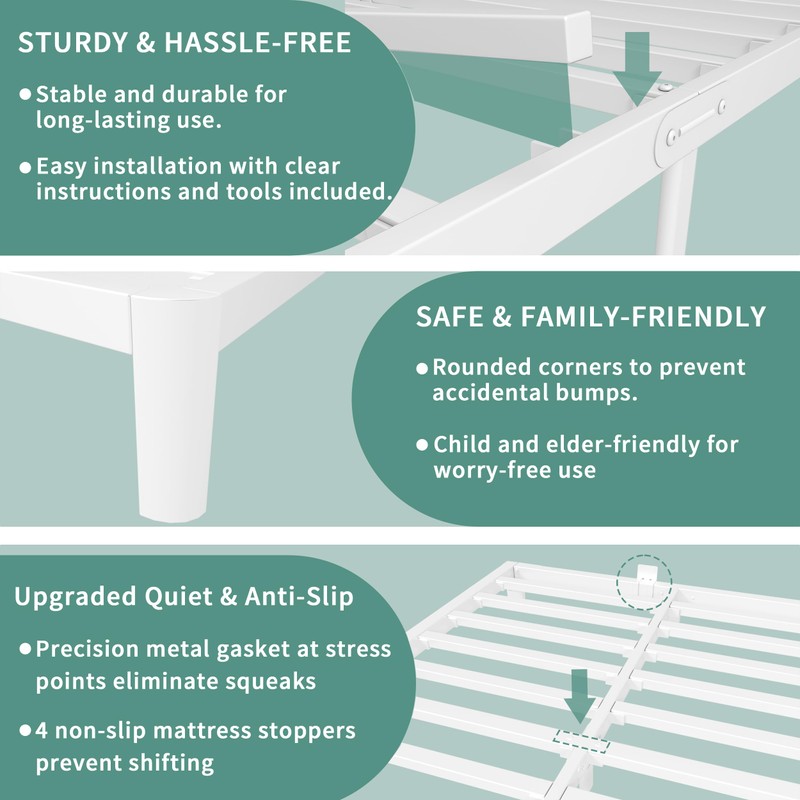 ITIMIDI 4 Inch White King Size Bed Frame, Metal Platform