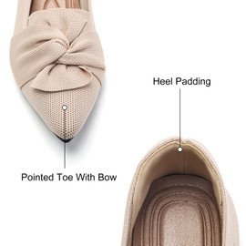 HIULYCENCE Flats for Women Pointed Toe Ballet Flats with Bow Comfortable Knit Dressy Flats Nude US7