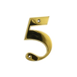 UAP House Numbers - 3 Inch Door Numbers Signature Screw Fix Bevelled Edge For Front Door, Address Number Screw On For Doors And Gates, Letter Times Roman Font (Number 5, PVD Gold)