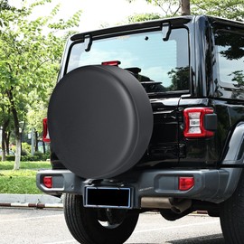 Amooca Spare Tire Cover Thickening PVC Leather Automotive Wheel Cover Universal Fit for SUV Truck Camper Trailer RV JP FJ Waterproof Sun Rain Snow Tire Protector Black 24-26 inch